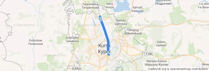 Mapa del recorrido Маршрут троллейбуса №1: "Знаменский собор - ККПФ" de la línea  en Kursk.