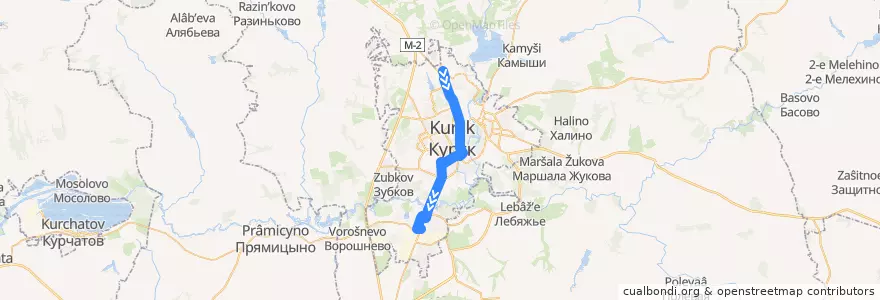Mapa del recorrido Маршрут троллейбуса №8: "ККПФ - Льговский поворот" de la línea  en Kursk.