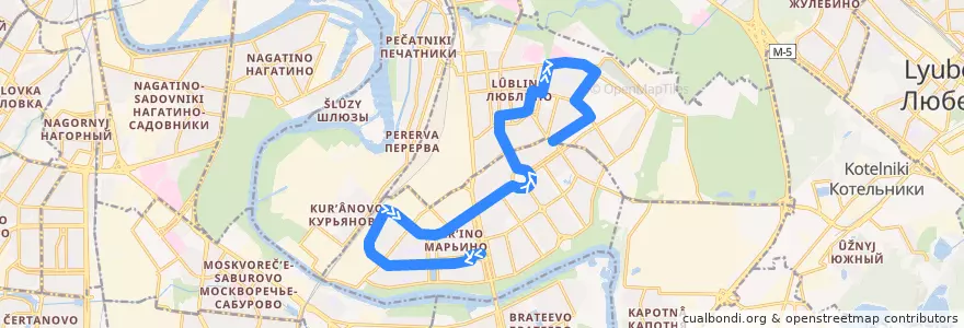 Mapa del recorrido Автобус 657: Метро "Марьино" - Цимлянская улица de la línea  en South-Eastern Administrative Okrug.