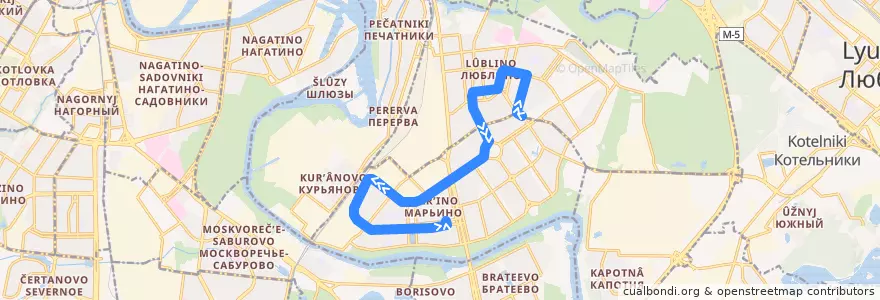 Mapa del recorrido Автобус 657: Цимлянская улица - Метро "Марьино" de la línea  en Юго-Восточный административный округ.