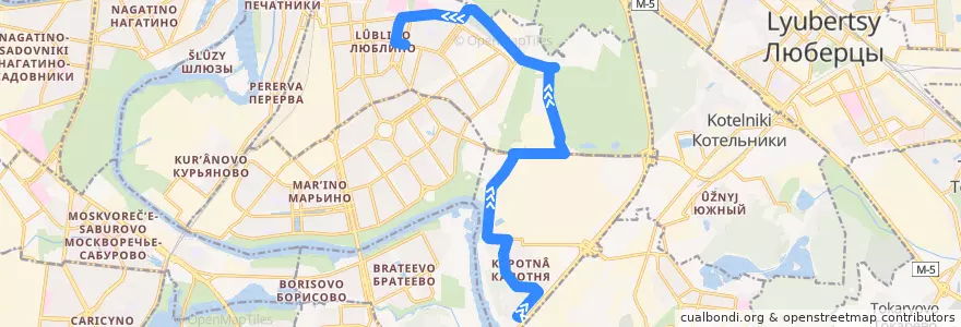 Mapa del recorrido Автобус 854: Капотня - Метро "Люблино" de la línea  en Юго-Восточный административный округ.