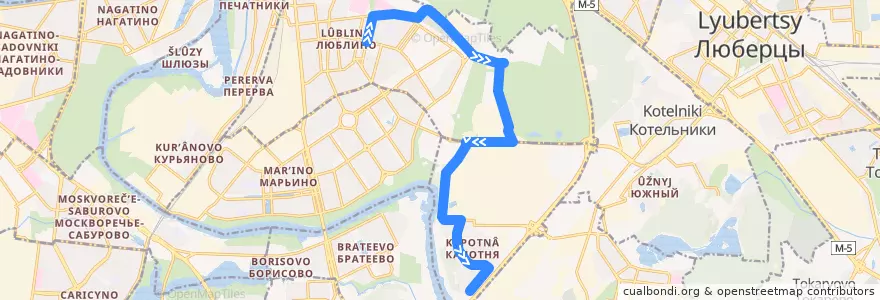 Mapa del recorrido Автобус 854: Метро "Люблино" - Капотня de la línea  en Юго-Восточный административный округ.