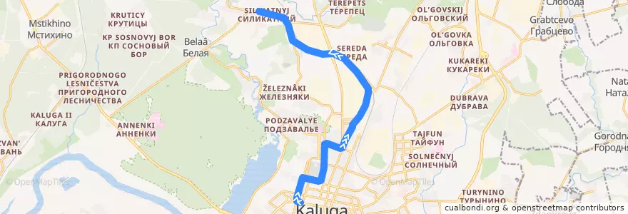 Mapa del recorrido Троллейбус №10: улица Кирова -> улица Гурьянова de la línea  en городской округ Калуга.