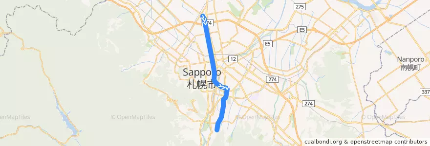 Mapa del recorrido 南北線 de la línea  en 札幌市.