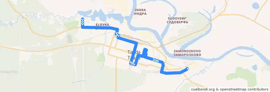Mapa del recorrido Автобус 3: п. Еловка - ТФК de la línea  en Тавдинский городской округ.