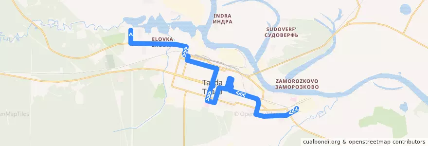 Mapa del recorrido Автобус 3: ТФК - п. Еловка de la línea  en タヴダ管区.