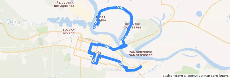 Mapa del recorrido Автобус 4-1: п. Моторный - ТФК de la línea  en タヴダ管区.