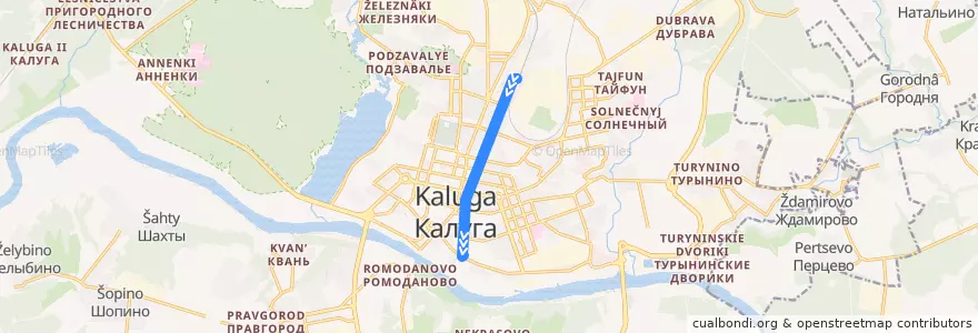 Mapa del recorrido Троллейбус №12: Вокзал Калуга-1 -> Швейная фабрика de la línea  en городской округ Калуга.