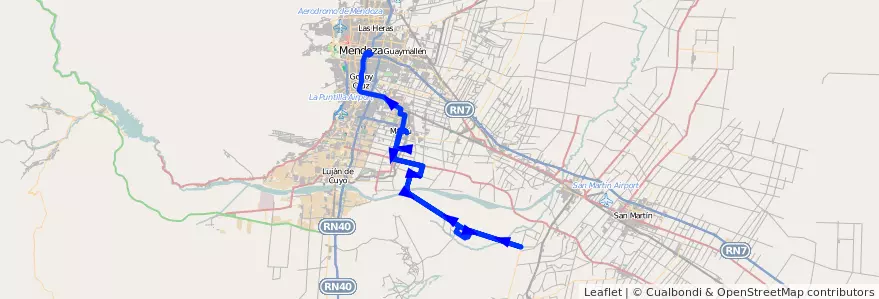 Mapa del recorrido 183 - Maipú - Barrancas por El Alto - Regresa por El Carril - Ruta 60 - Superiora - Mendoza  de la línea G10 en Mendoza.