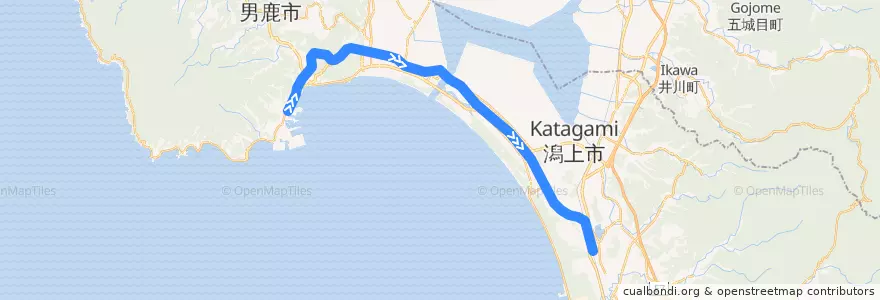 Mapa del recorrido 男鹿線 (Oga-sen) de la línea  en Akita Prefecture.
