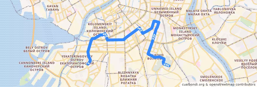Mapa del recorrido Трамвай № 16: Мгинская улица => площадь Стачек de la línea  en Санкт-Петербург.