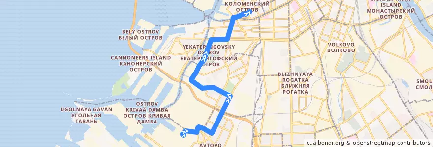 Mapa del recorrido Трамвай № 41: завод "Северная верфь" => площадь Тургенева de la línea  en Санкт-Петербург.