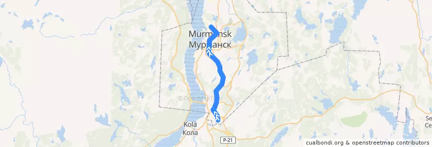 Mapa del recorrido Троллейбус №6: улица Героев Рыбачьего - улица Карла Либкнехта de la línea  en Murmansk.