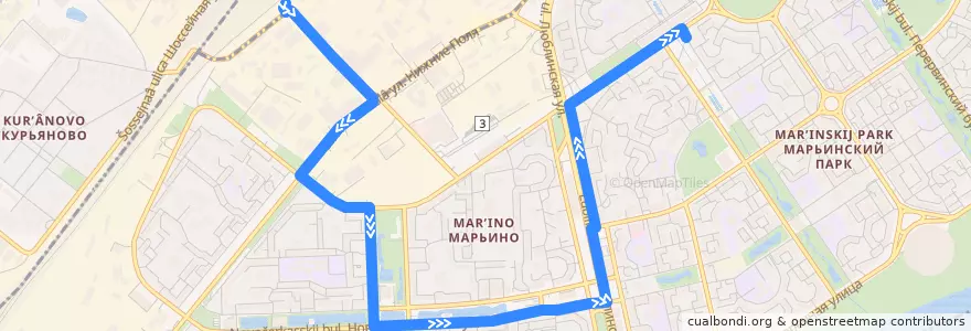 Mapa del recorrido Автобус 55: Платформа Перерва - Метро "Братиславская" de la línea  en район Марьино.