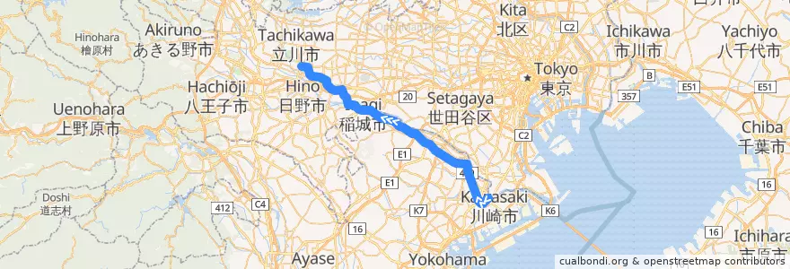 Mapa del recorrido JR南武線 de la línea  en Japão.
