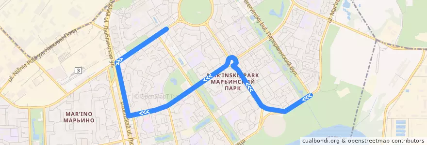 Mapa del recorrido Автобус 762к: 8-й микрорайон Марьинского Парка - Метро "Братиславская" de la línea  en район Марьино.