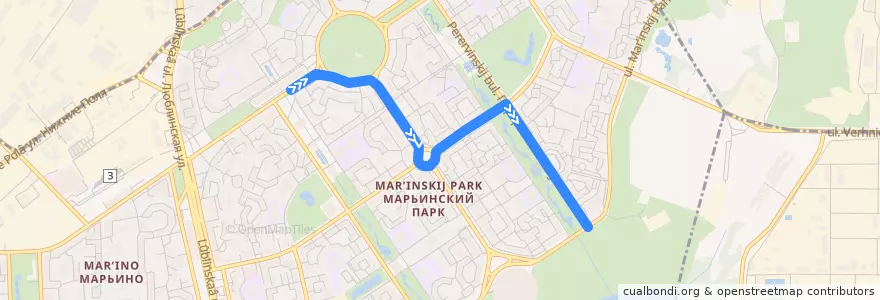 Mapa del recorrido Автобус 762к: Метро "Братиславская" - 8-й микрорайон Марьинского Парка de la línea  en район Марьино.