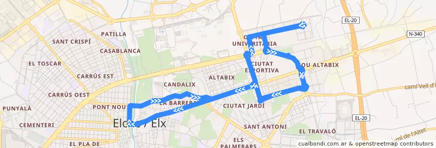 Mapa del recorrido Linea H - Centre-C. Esportiva-Altabix de la línea  en Elx / Elche.