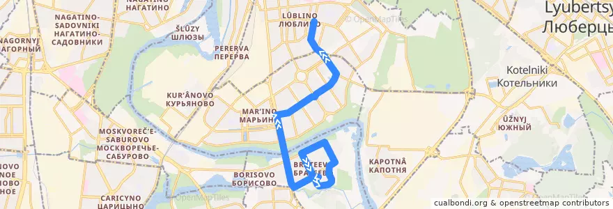 Mapa del recorrido Автобус 619: Метро "Алма-Атинская" - Метро "Люблино" de la línea  en Moskou.