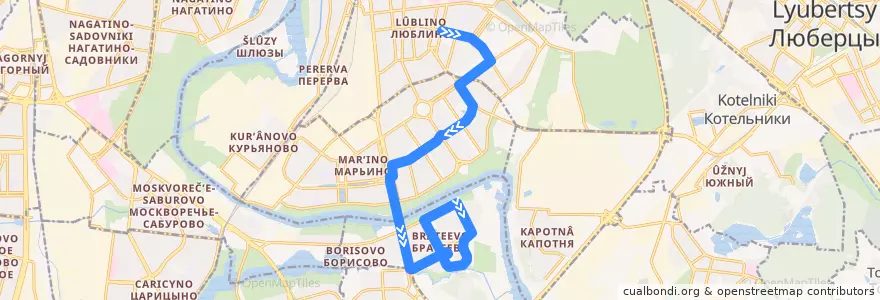 Mapa del recorrido Автобус 619: Метро "Люблино" - Метро "Алма-Атинская" de la línea  en Moscou.