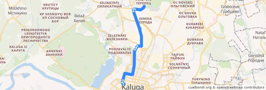 Mapa del recorrido Троллейбус №17: улица Кирова -> Терепец de la línea  en городской округ Калуга.