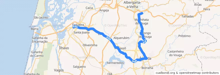 Mapa del recorrido Linha do Vouga: Aveiro => Sernada do Vouga de la línea  en فوغا السفلى.