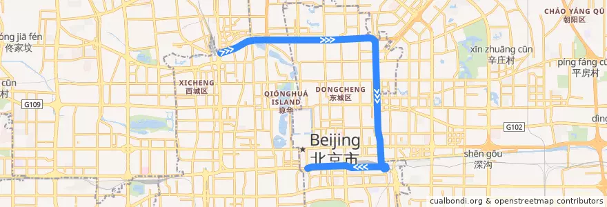 Mapa del recorrido Bus 44: 新街口豁口 => 新街口豁口 de la línea  en Pequim.