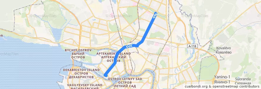 Mapa del recorrido Троллейбус № 31: Северный проспект => станция метро "Спортивная" de la línea  en Санкт-Петербург.