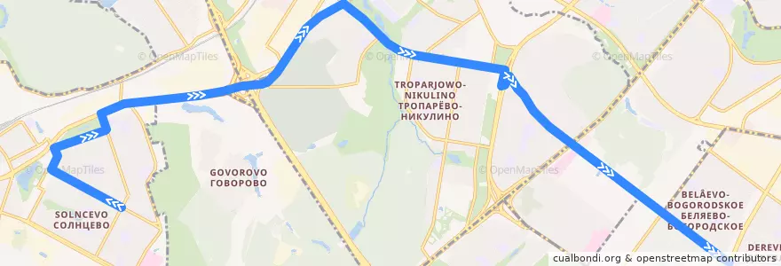 Mapa del recorrido Автобус 752: Солнцево - Метро "Беляево" de la línea  en Moskou.