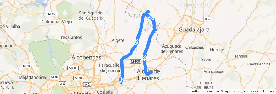 Mapa del recorrido Bus 251: Torrejón de Ardoz → Valdeavero → Alcalá de Henares de la línea  en Comunidad de Madrid.