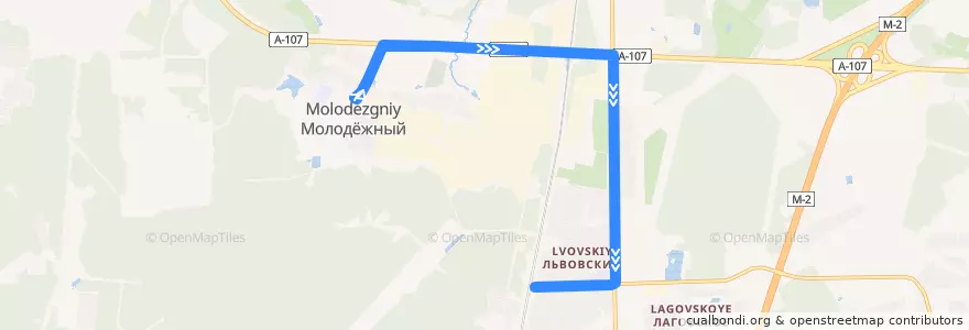Mapa del recorrido Автобус №54 (Подольск): Молодёжный - ст. Львовская de la línea  en городской округ Подольск.