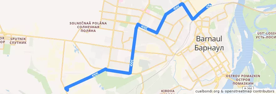 Mapa del recorrido Трамвай №3: пос. Восточный — Пивзавод de la línea  en バルナウル管区.