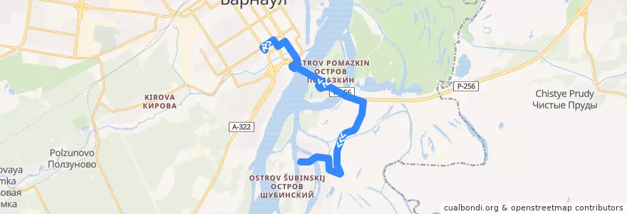 Mapa del recorrido 40 пл.Спартака - Затон de la línea  en バルナウル管区.