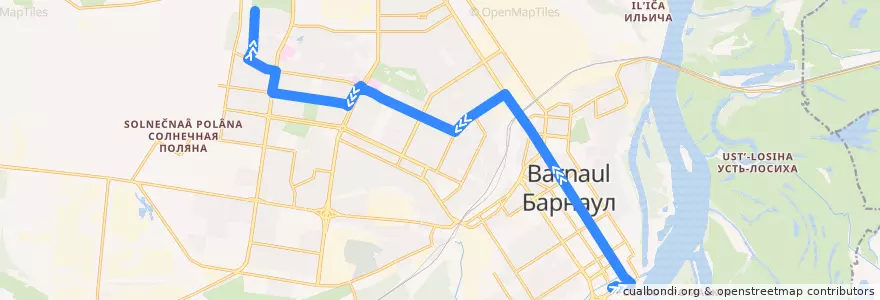 Mapa del recorrido 24 ЛДП Спартак-2-ул.Кавалерийская de la línea  en バルナウル管区.