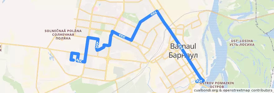 Mapa del recorrido Автобус №10: Спартак-2 - ул. Взлётная de la línea  en городской округ Барнаул.