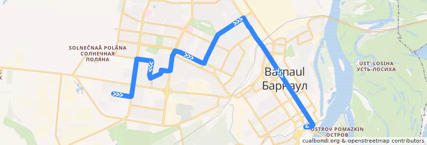 Mapa del recorrido Автобус №10: ул. Взлётная - Спартак-2 de la línea  en городской округ Барнаул.