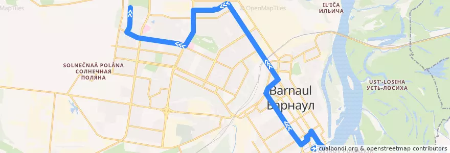 Mapa del recorrido Автобус №57: Спартак-2 - ул. Кавалерийская de la línea  en городской округ Барнаул.