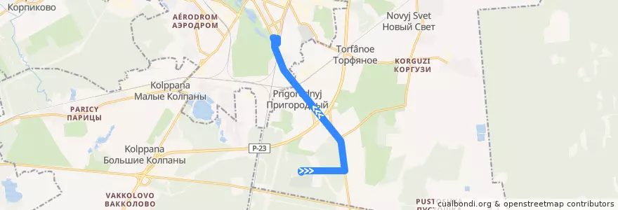 Mapa del recorrido Автобус 10: Пижменское кладбище - Варшавский вокзал de la línea  en Гатчинский район.