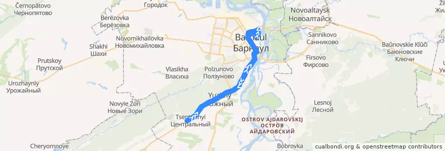 Mapa del recorrido Маршрут №109: ОМФ - пос. Центральный de la línea  en городской округ Барнаул.