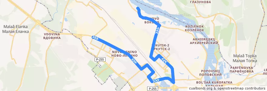 Mapa del recorrido Автобус №10: 6-й микрорайон - Завод нерудных материалов de la línea  en городской округ Иркутск.