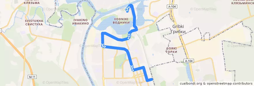 Mapa del recorrido Автобус №4 Долгопрудный: м/р Водники - ст. Долгопрудная de la línea  en городской округ Долгопрудный.