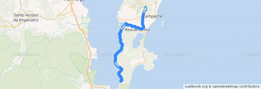 Mapa del recorrido Ônibus 561: Caeira da Barra do Sul, TIRIO => Bairro, Volta de la línea  en Florianópolis.