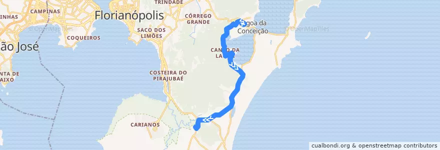 Mapa del recorrido Ônibus 843: Lagoa/Rio Tavares, TILAG => TIRIO, Ida de la línea  en Florianópolis.