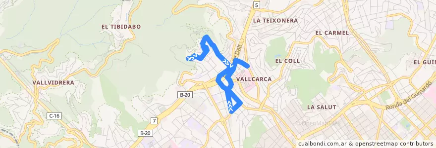 Mapa del recorrido 124 Penitents. Collserola => Vallcarca de la línea  en Барселона.