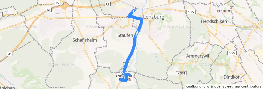 Mapa del recorrido Bus 389: Lenzburg => Seon, Birren Nord de la línea  en Bezirk Lenzburg.