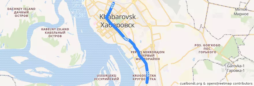 Mapa del recorrido Трамвай 8: ЖД Вокзал - Трампарк de la línea  en ハバロフスク地区.