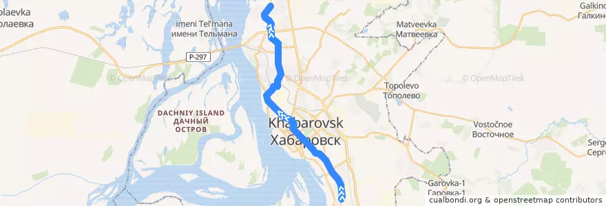 Mapa del recorrido Трамвай 9: Трампарк — посёлок Кирова de la línea  en Khabarovsk.