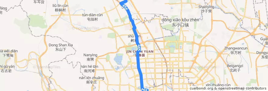Mapa del recorrido Bus 运通205: 动物园 => 史各庄 de la línea  en Pekín.