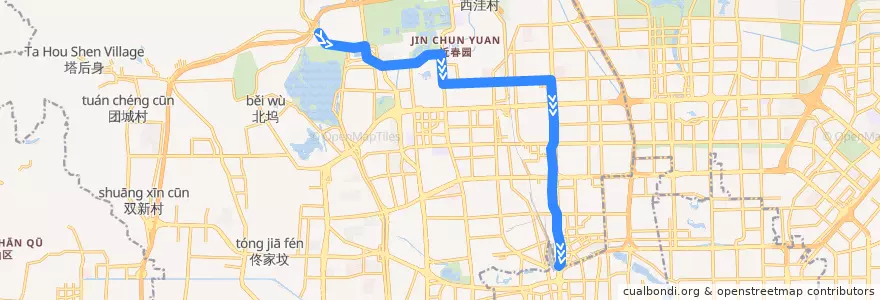 Mapa del recorrido Bus 375: 韩家川 => 西直门 de la línea  en Haidian District.