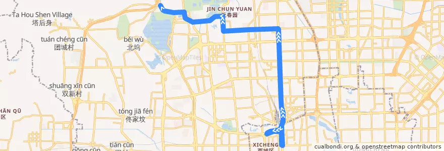 Mapa del recorrido Bus 375: 西直门 => 韩家川 de la línea  en Pequim.
